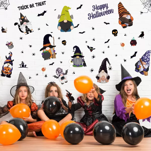 9 Sheets Halloween Gnome Wall Decals Halloween Wall Stickers Gnome Window Clings Bat Elf Faceless Dwarf Stickers for Home Walls Haunted House Halloween Party Decor