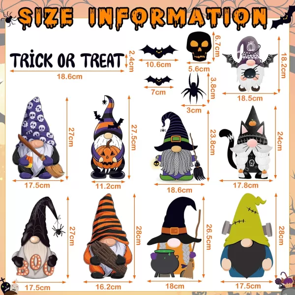 9 Sheets Halloween Gnome Wall Decals Halloween Wall Stickers Gnome Window Clings Bat Elf Faceless Dwarf Stickers for Home Walls Haunted House Halloween Party Decor