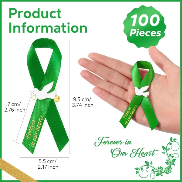 Geosar 100 Pcs Dove Funeral Ribbons Memorial Ribbon Funeral Pins Memorial Service Respect Personalized Ribbon Bow with Safety Pins and White Dove for Mourning Remembrance Day Funeral Event GreenGreen