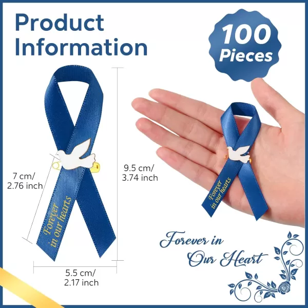 Geosar 100 Pcs Dove Funeral Ribbons Memorial Ribbon Funeral Pins Memorial Service Respect Personalized Ribbon Bow with Safety Pins and White Dove for Mourning Remembrance Day Funeral Event GreenBlue