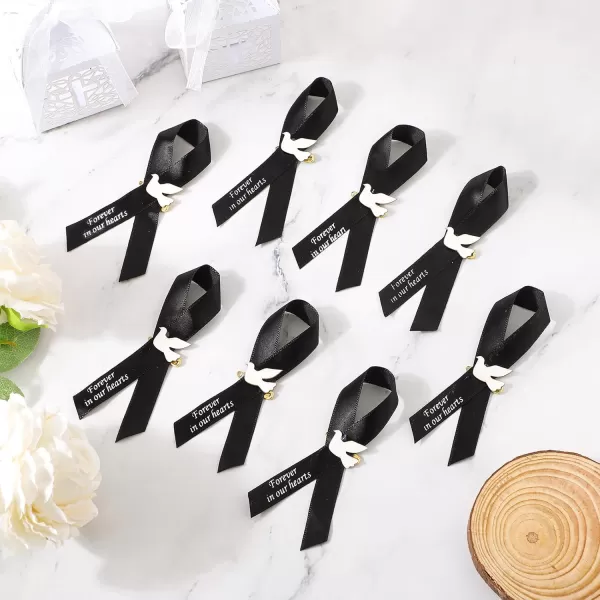 Geosar 100 Pcs Dove Funeral Ribbons Memorial Ribbon Funeral Pins Memorial Service Respect Personalized Ribbon Bow with Safety Pins and White Dove for Mourning Remembrance Day Funeral Event GreenBlack