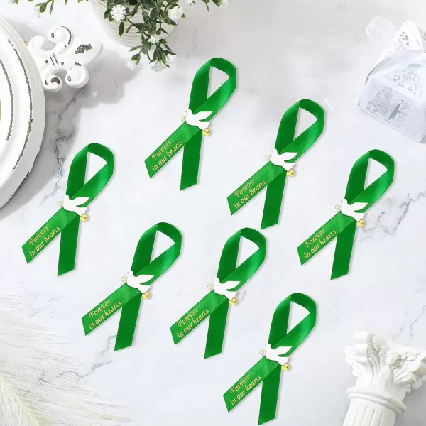 Geosar 100 Pcs Dove Funeral Ribbons Memorial Ribbon Funeral Pins Memorial Service Respect Personalized Ribbon Bow with Safety Pins and White Dove for Mourning Remembrance Day Funeral Event GreenGreen