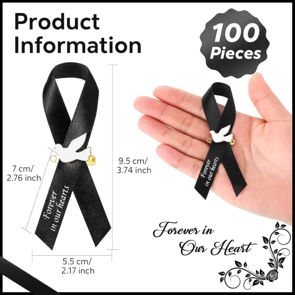 Geosar 100 Pcs Dove Funeral Ribbons Memorial Ribbon Funeral Pins Memorial Service Respect Personalized Ribbon Bow with Safety Pins and White Dove for Mourning Remembrance Day Funeral Event GreenBlack