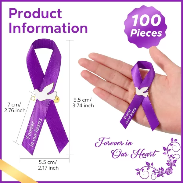 Geosar 100 Pcs Dove Funeral Ribbons Memorial Ribbon Funeral Pins Memorial Service Respect Personalized Ribbon Bow with Safety Pins and White Dove for Mourning Remembrance Day Funeral Event GreenPurple