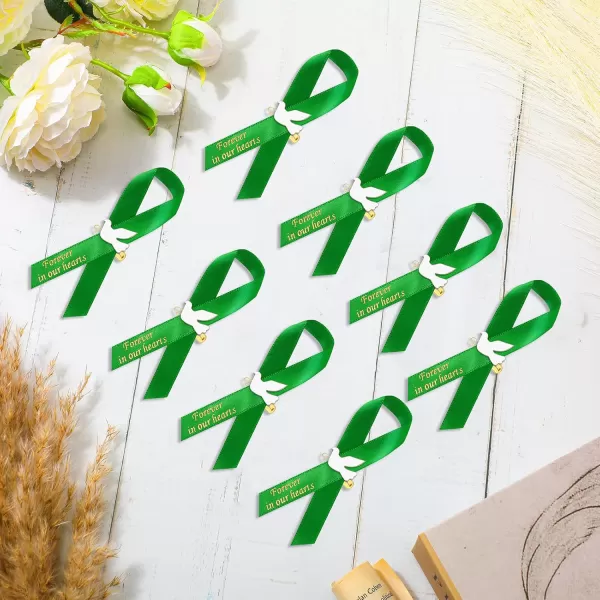 Geosar 100 Pcs Dove Funeral Ribbons Memorial Ribbon Funeral Pins Memorial Service Respect Personalized Ribbon Bow with Safety Pins and White Dove for Mourning Remembrance Day Funeral Event GreenGreen