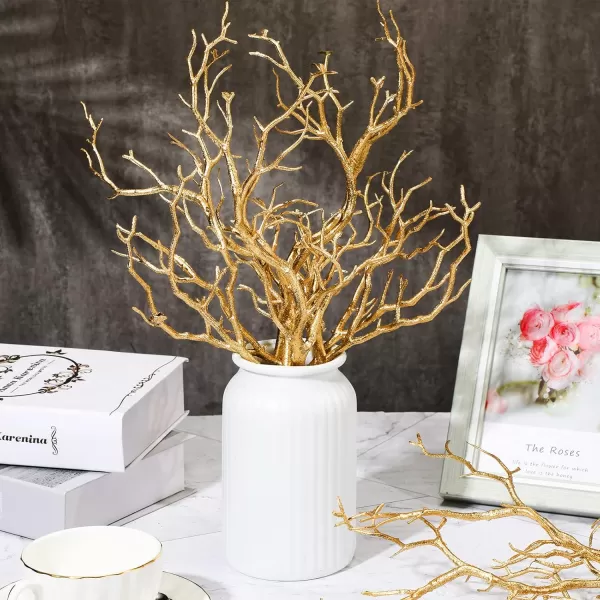 Geosar 138 Inch Small Manzanita Branches Plastic Faux Branches Artificial Antler Shaped Tree Branch Decorative Plant Twigs for Home Wedding Table Centerpiece Festival DecorsWhite20 PiecesGlitter Gold