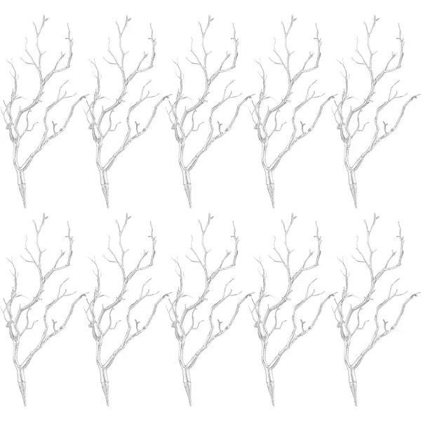 Geosar 138 Inch Small Manzanita Branches Plastic Faux Branches Artificial Antler Shaped Tree Branch Decorative Plant Twigs for Home Wedding Table Centerpiece Festival DecorsWhite20 PiecesSilver