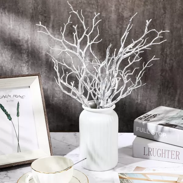 Geosar 138 Inch Small Manzanita Branches Plastic Faux Branches Artificial Antler Shaped Tree Branch Decorative Plant Twigs for Home Wedding Table Centerpiece Festival DecorsWhite20 PiecesSilver