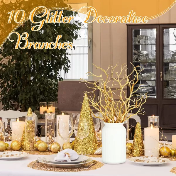 Geosar 138 Inch Small Manzanita Branches Plastic Faux Branches Artificial Antler Shaped Tree Branch Decorative Plant Twigs for Home Wedding Table Centerpiece Festival DecorsWhite20 PiecesGlitter Gold