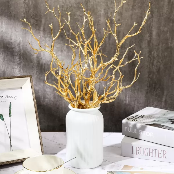 Geosar 138 Inch Small Manzanita Branches Plastic Faux Branches Artificial Antler Shaped Tree Branch Decorative Plant Twigs for Home Wedding Table Centerpiece Festival DecorsWhite20 PiecesGold