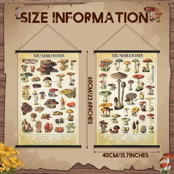 Geosar 2 Pcs Vintage Poster Fungus Art Prints Rustic Wall Hanging Illustrative Reference Chart Poster for Living Room Office Bedroom Decor Frame 1535 x 2362 InchesMushroom