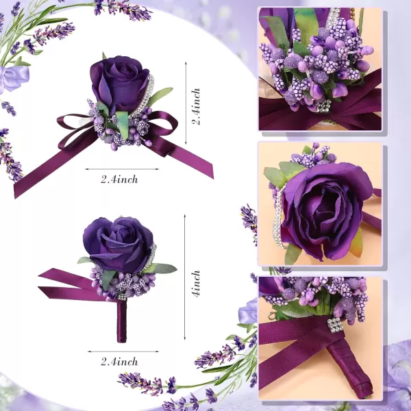 Geosar 20 Pcs Wedding Corsage and Boutonniere Set Homecoming Artificial Corsage Wristlet and Boutonniere for Men Women Bride Bridesmaid Wedding Flowers Accessories Prom Suit Decorations PurplePurple