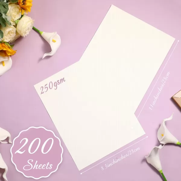 Geosar 200 Sheets Linen Cardstock Paper 85 x 11 Invitation Card Stock Heavy Weight 92lb 250GSM DIY Arts Christmas Cards Making Printer Index Cards Cover Postcards Blank Note Greeting CreamCream