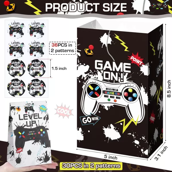 Geosar 30 Pcs Video Game Party Paper Bags Gaming Party Favors Gift Bags Gamer Theme Party Goodie Bags Boys Birthday Party Decorations Treat Candy Bags with 30 StickersGreenWhite  Black