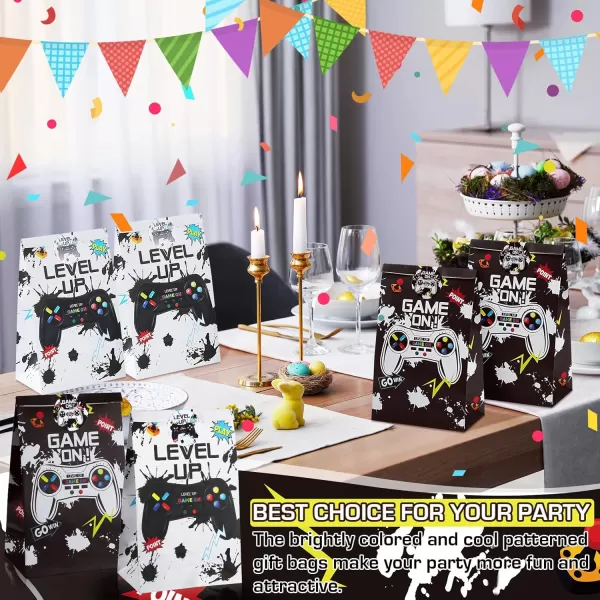 Geosar 30 Pcs Video Game Party Paper Bags Gaming Party Favors Gift Bags Gamer Theme Party Goodie Bags Boys Birthday Party Decorations Treat Candy Bags with 30 StickersGreenWhite  Black