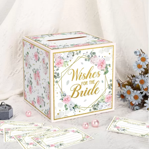 Geosar 51 Pieces Floral Bridal Advice Cards and Box Set Wedding Bridal Shower Advice Card Holder Box Advice and Wishes Cards Essential Wedding Decorations for Wedding Bridal Shower Activity