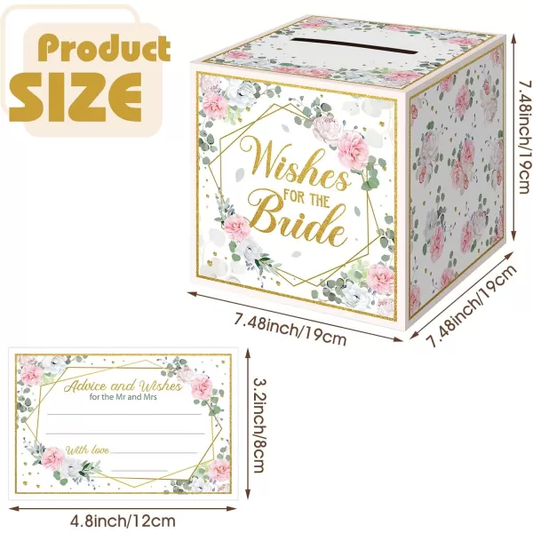 Geosar 51 Pieces Floral Bridal Advice Cards and Box Set Wedding Bridal Shower Advice Card Holder Box Advice and Wishes Cards Essential Wedding Decorations for Wedding Bridal Shower Activity