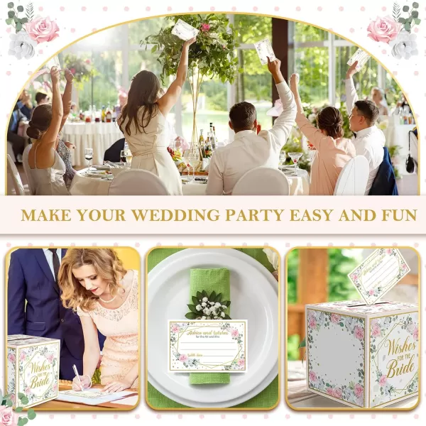 Geosar 51 Pieces Floral Bridal Advice Cards and Box Set Wedding Bridal Shower Advice Card Holder Box Advice and Wishes Cards Essential Wedding Decorations for Wedding Bridal Shower Activity