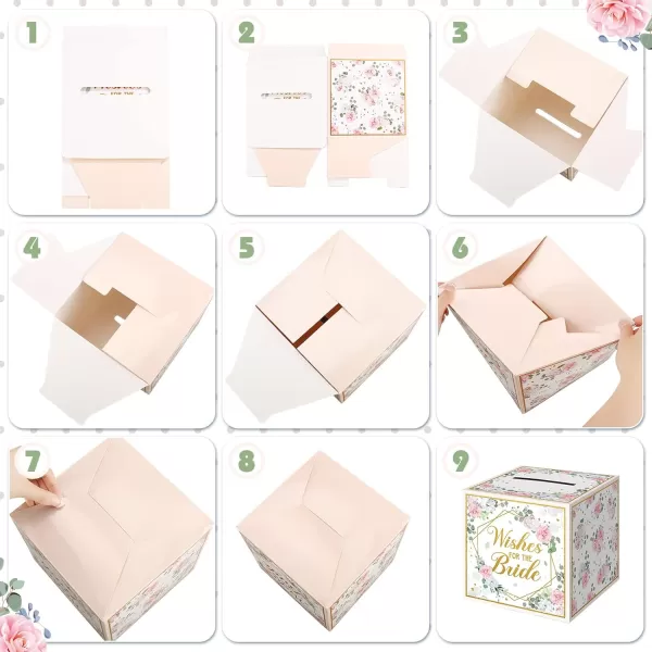 Geosar 51 Pieces Floral Bridal Advice Cards and Box Set Wedding Bridal Shower Advice Card Holder Box Advice and Wishes Cards Essential Wedding Decorations for Wedding Bridal Shower Activity