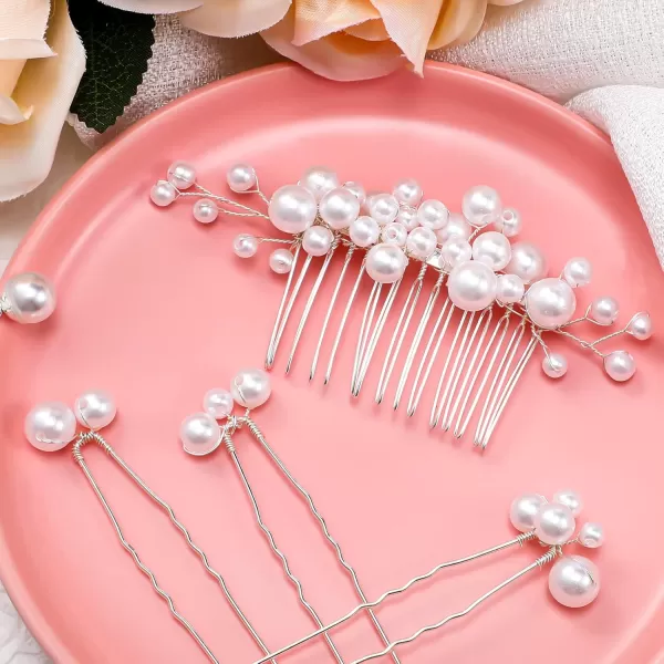 Geosar Wedding Hair Accessories Hair Clip Set of 9 including Pearl Hair Comb and Pearl Hair Pins for Brides Bridesmaids Women Elegant Style Silver