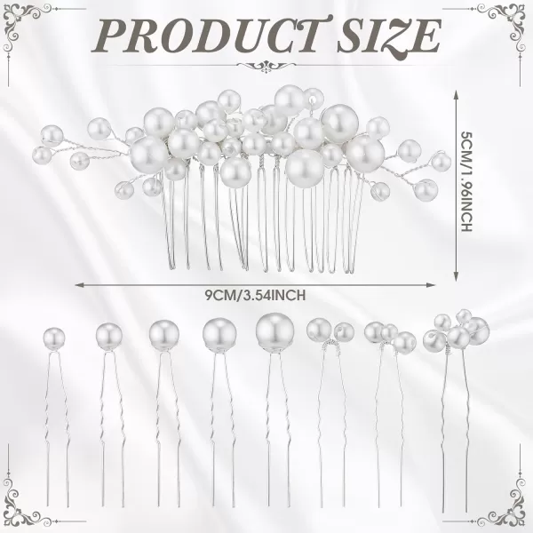 Geosar Wedding Hair Accessories Hair Clip Set of 9 including Pearl Hair Comb and Pearl Hair Pins for Brides Bridesmaids Women Elegant Style Silver