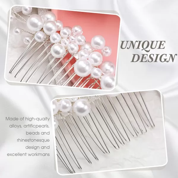 Geosar Wedding Hair Accessories Hair Clip Set of 9 including Pearl Hair Comb and Pearl Hair Pins for Brides Bridesmaids Women Elegant Style Silver