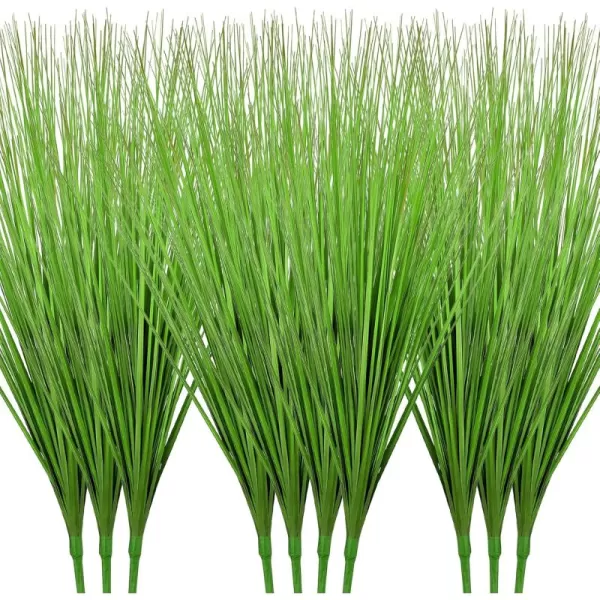 10 Pack Artificial Plants 27 Inch Tall Onion Grass Greenery Fake Grass Faux Greenery Stems Green Artificial Shrubs for Outdoors Plastic Small Bushes for Office Room Gardening Indoor Green