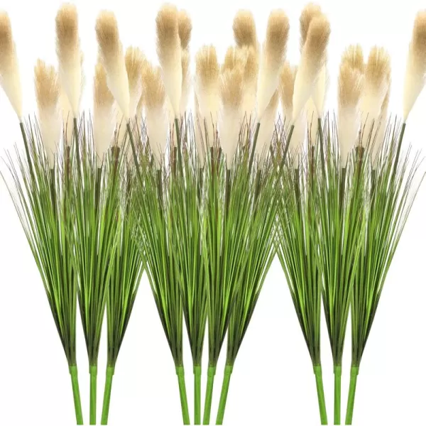 10 Pack Artificial Plants 27 Inch Tall Onion Grass Greenery Fake Grass Faux Greenery Stems Green Artificial Shrubs for Outdoors Plastic Small Bushes for Office Room Gardening Indoor Brown