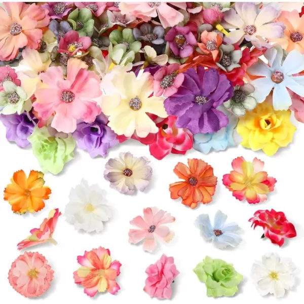 100 Pcs Faux Flower Heads Artificial Mini Silk Flowers Fake Daisy Peony Fabric Flower Heads MultiColor Faux Flower DIY Craft Accessory for Wedding Party Home Garden 45 Cm 2 cm Vivid Style