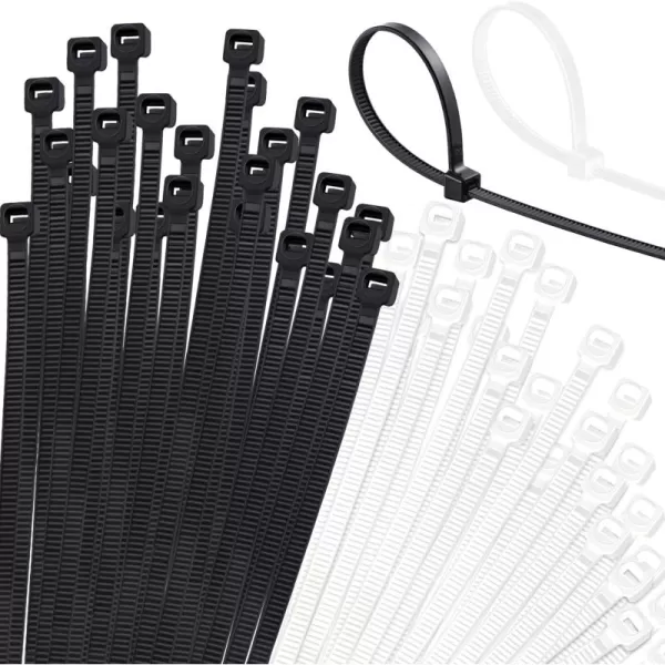 1000 Pcs 14quot Zip Ties Heavy Duty Plastic Zip Wire Ties 49 lb Tensile Strength UV Resistant Cable Ties Self Locking Tie Wraps for Indoor and Outdoor WhiteBlack white