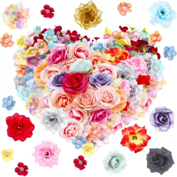 120 Pieces Fake Mini Flowers for Crafts Silk Faux Flower Heads for Crafts Fake Rose Daisy Decorative Flowers Faux Flowers for DIY Wedding Birthday Vases Decor Wreath Home Accessories Crafts Colorful