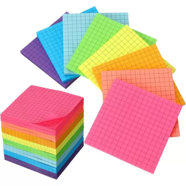 24 Packs Lined Grid Sticky Notes 3 x 3 Inch Post Notes Colorful Sticking Self Stick Notes Power Memo Pads Strong Adhesive Self Stick Note for Gifts School Office Supplies 8 Colors Macaron ColorBright Color