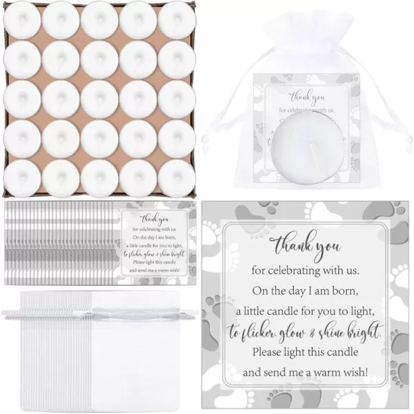 50 Sets Baby Shower Party Favors Including 50 Pcs Unscented Tealight Baby Shower Candles 50 Pcs Gift Bags 50 Pcs Baby Shower Cards for Baby Shower Gender Reveal Party Supplies YellowWhite Silver