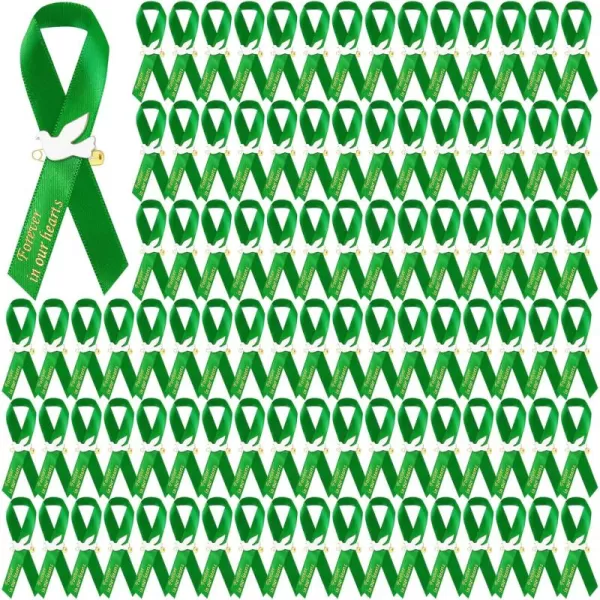 Geosar 100 Pcs Dove Funeral Ribbons Memorial Ribbon Funeral Pins Memorial Service Respect Personalized Ribbon Bow with Safety Pins and White Dove for Mourning Remembrance Day Funeral Event GreenGreen