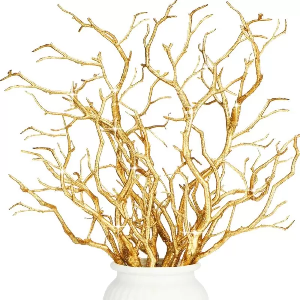 Geosar 138 Inch Small Manzanita Branches Plastic Faux Branches Artificial Antler Shaped Tree Branch Decorative Plant Twigs for Home Wedding Table Centerpiece Festival DecorsWhite20 PiecesGlitter Gold