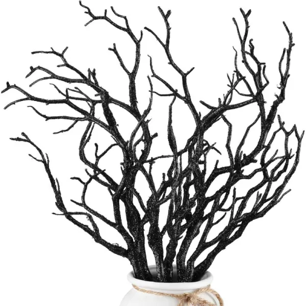 Geosar 138 Inch Small Manzanita Branches Plastic Faux Branches Artificial Antler Shaped Tree Branch Decorative Plant Twigs for Home Wedding Table Centerpiece Festival DecorsWhite20 PiecesGlitter Black