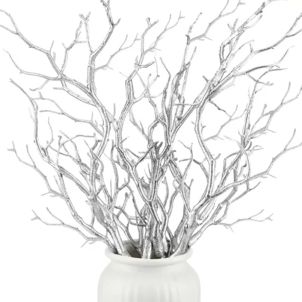 Geosar 138 Inch Small Manzanita Branches Plastic Faux Branches Artificial Antler Shaped Tree Branch Decorative Plant Twigs for Home Wedding Table Centerpiece Festival DecorsWhite20 PiecesSilver