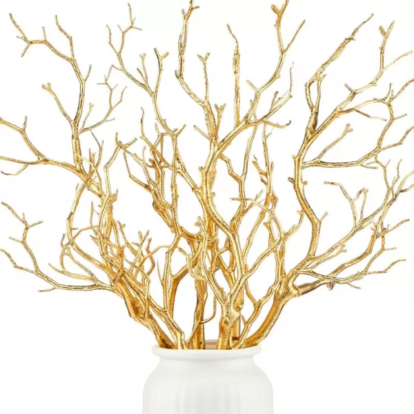 Geosar 138 Inch Small Manzanita Branches Plastic Faux Branches Artificial Antler Shaped Tree Branch Decorative Plant Twigs for Home Wedding Table Centerpiece Festival DecorsWhite20 PiecesGold