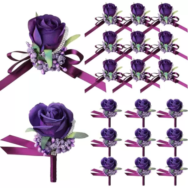 Geosar 20 Pcs Wedding Corsage and Boutonniere Set Homecoming Artificial Corsage Wristlet and Boutonniere for Men Women Bride Bridesmaid Wedding Flowers Accessories Prom Suit Decorations PurplePurple