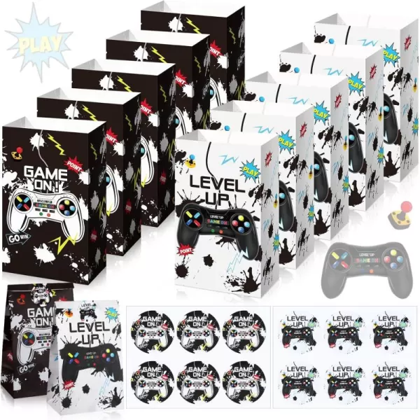 Geosar 30 Pcs Video Game Party Paper Bags Gaming Party Favors Gift Bags Gamer Theme Party Goodie Bags Boys Birthday Party Decorations Treat Candy Bags with 30 StickersGreenWhite  Black