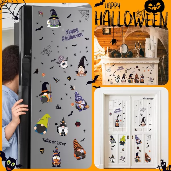 image9 Sheets Halloween Gnome Wall Decals Halloween Wall Stickers Gnome Window Clings Bat Elf Faceless Dwarf Stickers for Home Walls Haunted House Halloween Party Decor