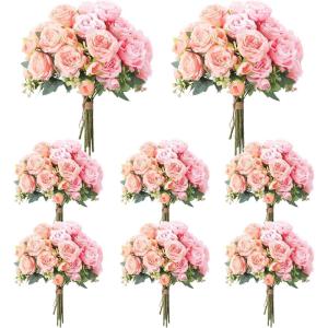 imageGeosar 8 Bundles Artificial Peonies Silk Flowers Fake Peony Bouquet Faux Peonies Flowers Bulk for Decoration Vase Florals Arrangements Wedding Home Party Table BluePeach Pink  Light Pink