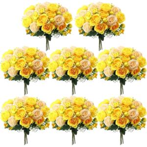 imageGeosar 8 Bundles Artificial Peonies Silk Flowers Fake Peony Bouquet Faux Peonies Flowers Bulk for Decoration Vase Florals Arrangements Wedding Home Party Table BlueYellow  Champagne