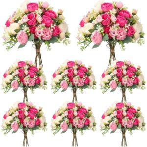 imageGeosar 8 Bundles Artificial Peonies Silk Flowers Fake Peony Bouquet Faux Peonies Flowers Bulk for Decoration Vase Florals Arrangements Wedding Home Party Table BlueBright Color