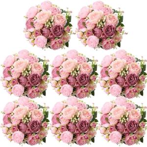 imageGeosar Artificial Peonies Silk Flowers Fake Peony Bouquet Faux Peonies Flowers Bulk for Decoration Vase Florals Arrangements Wedding Home Party TableRose Pink Light PinkRusset Red  Light Pink