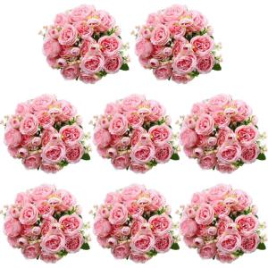 imageGeosar Artificial Peonies Silk Flowers Fake Peony Bouquet Faux Peonies Flowers Bulk for Decoration Vase Florals Arrangements Wedding Home Party TableRose Pink Light PinkPink