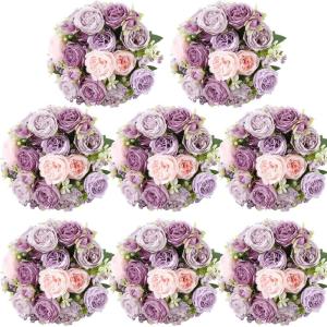 imageGeosar Artificial Peonies Silk Flowers Fake Peony Bouquet Faux Peonies Flowers Bulk for Decoration Vase Florals Arrangements Wedding Home Party TableRose Pink Light PinkGray Purple  Light Purple