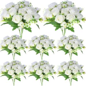 imageGeosar Artificial Peonies Silk Flowers Fake Peony Bouquet Faux Peonies Flowers Bulk for Decoration Vase Florals Arrangements Wedding Home Party TableRose Pink Light PinkGreen  White