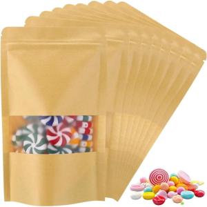 imageGeosar 300 Pcs Kraft Bags with Window 8 x 12 Inch Stand Kraft Pouches Bulk Zipper Paper Pouches Food Storage Reusable Heat Sealable Bags for Packaging Home Business5 x 8 inch