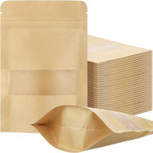 imageGeosar 300 Pcs Kraft Bags with Window 8 x 12 Inch Stand Kraft Pouches Bulk Zipper Paper Pouches Food Storage Reusable Heat Sealable Bags for Packaging Home Business6 x 9 Inch